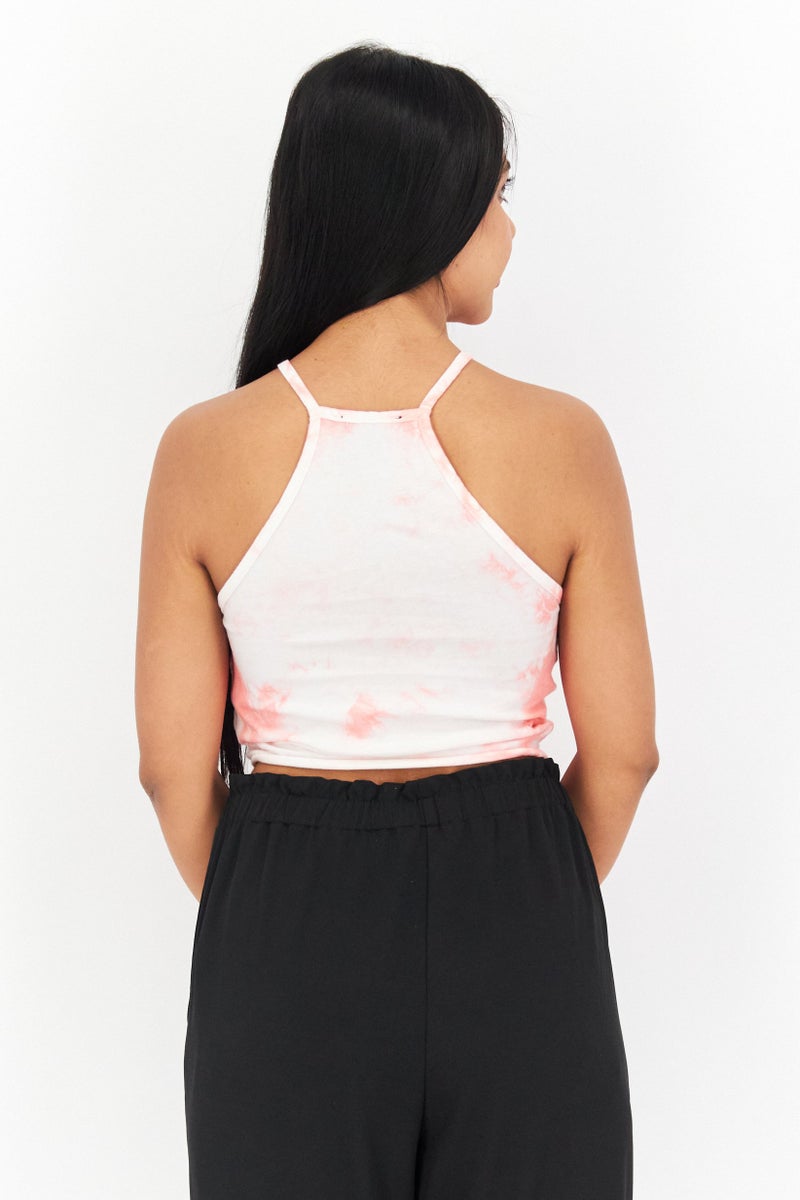 Missguided Women V-Neck Sleeveless Tie Dye Cropped Tank Top, Pink Combo - Image 4